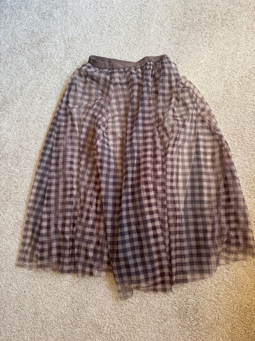 Women’s Brown Gingham Midi Skirt